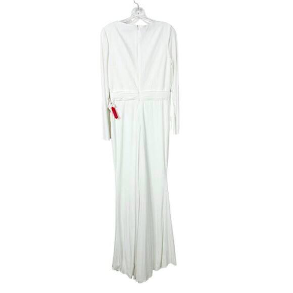 FLAWED - NWT Mac Duggal V-Neck Long Sleeve High Slit Gown White 10 #7939 - Picture 6 of 13